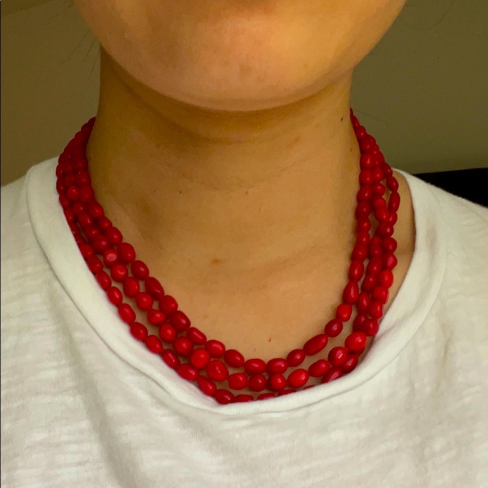 3 strand red bead necklace